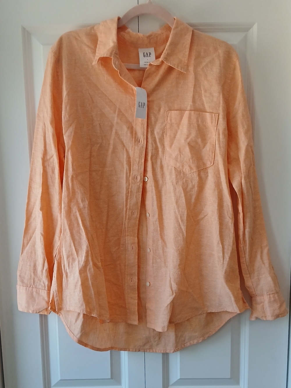 GAP The Easy Shirt Tangerine NWT Linen Blend Long-Sleeve Button-Down Shirt Sz L